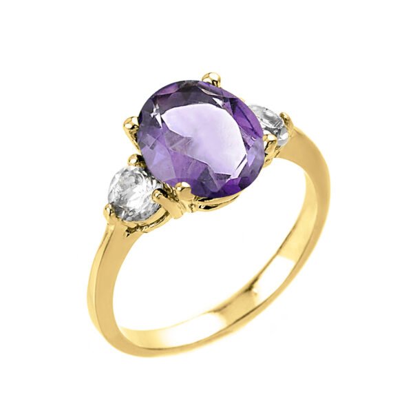Yellow Gold Alexandrite (Lca) And White Topaz Gemstone Engagement Ring