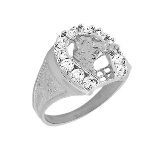 White Gold Men's White Topaz Horseshoe Ring