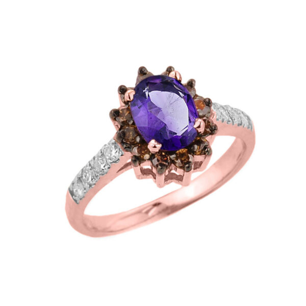 14k Rose Gold Amethyst And Diamond Ladies Ring