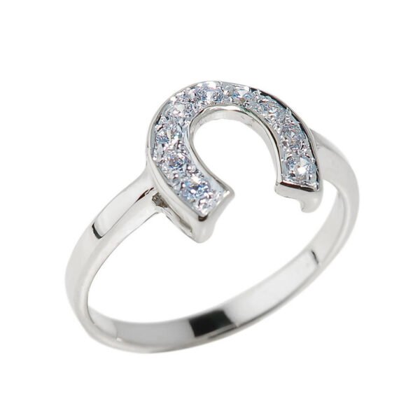 White Gold Cz Studded Horseshoe Ladies Ring