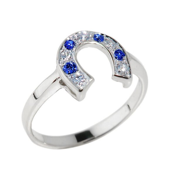 Sterling Silver White And Blue Cz Horseshoe Ring