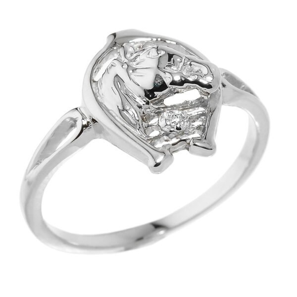 Sterling Silver Horseshoe With Horse Head Diamond Ring
