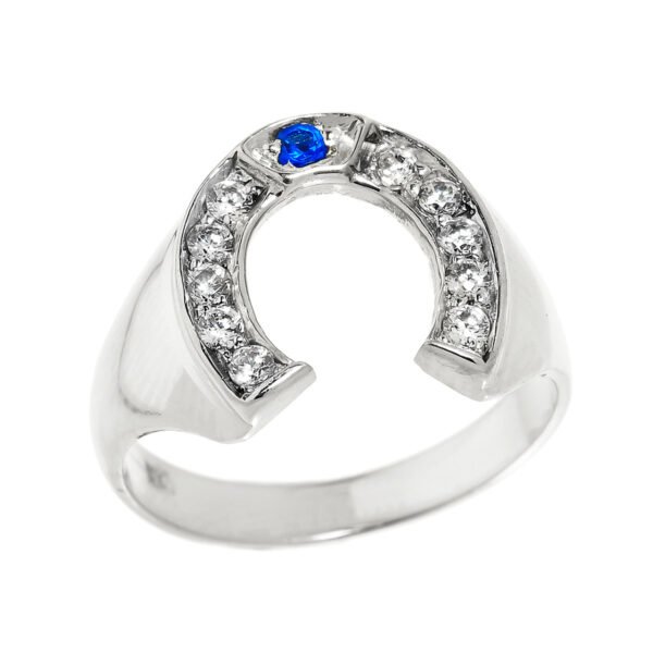 Sterling Silver White And Blue Cz Men's Horseshoe Ring