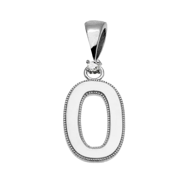 White Gold High Polish Milgrain Solitaire Diamond "O" Initial Pendant Necklace
