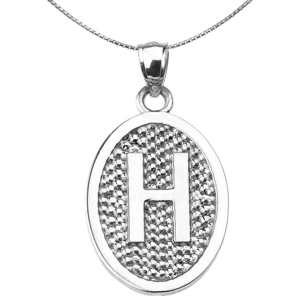 Sterling Silver Initial "H" Engravable Oval Pendant Necklace