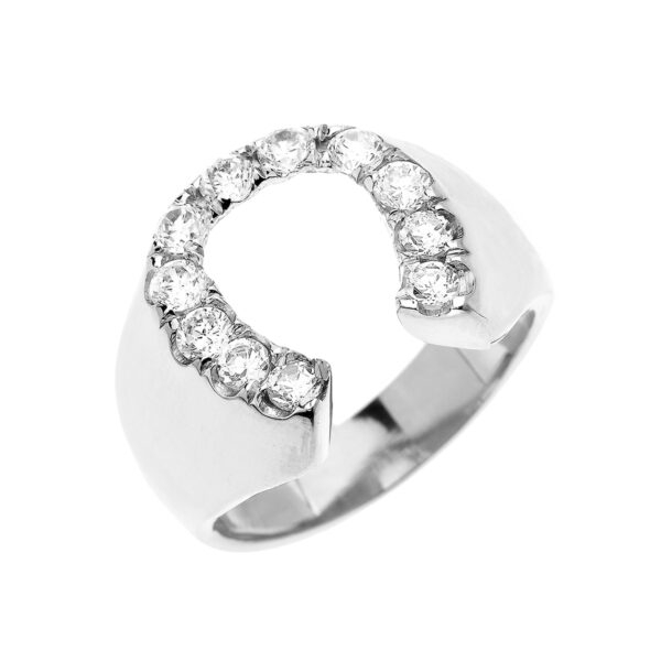 White Gold Cubic Zirconia Horseshoe Lucky Men's Ring