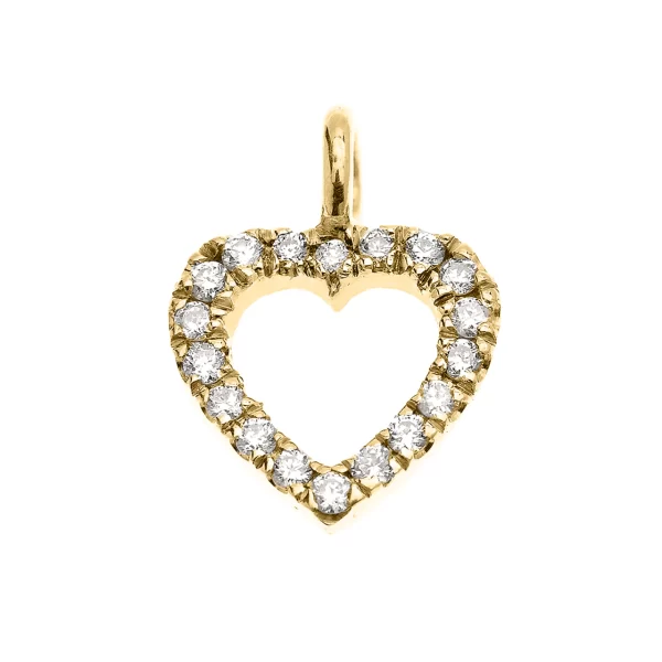 14k Yellow Gold Open Heart Diamond Dainty Charm Pendant Necklace