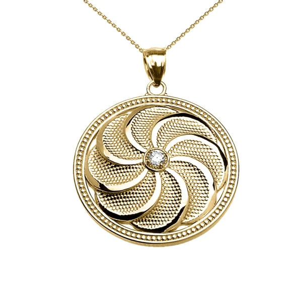 Yellow Gold Shield Armenian Eternity Diamond Pendant Necklace