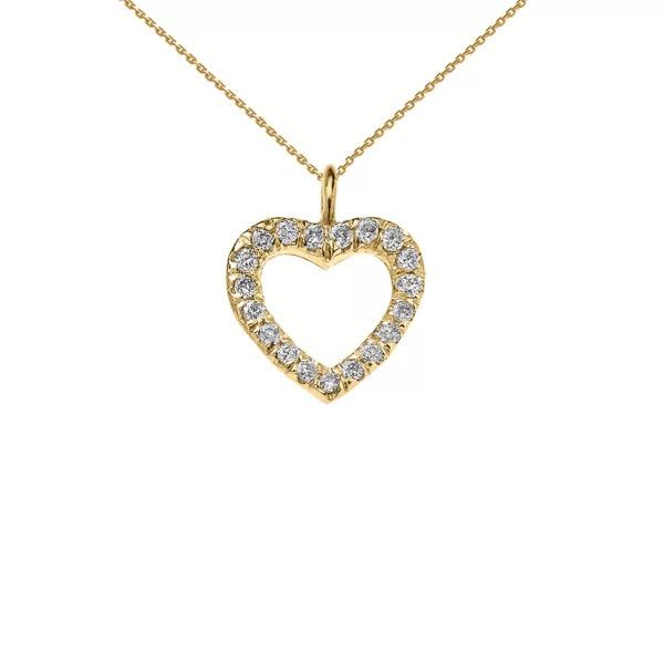 14k Reversible Diamond And High Polish Plain Open Heart Yellow Gold Charm Dainty Pendant Necklace