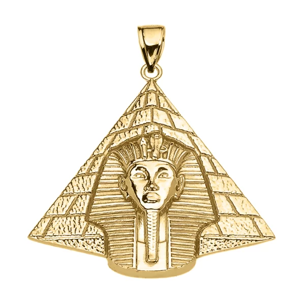 Yellow Gold Detailed Egyptian Pyramid King Tut (Tutankhamun) Pendant Necklace