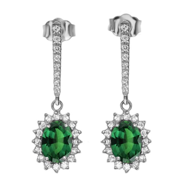 Diamond And May Birthstone (Lce) Emerald White Gold Elegant Earrings