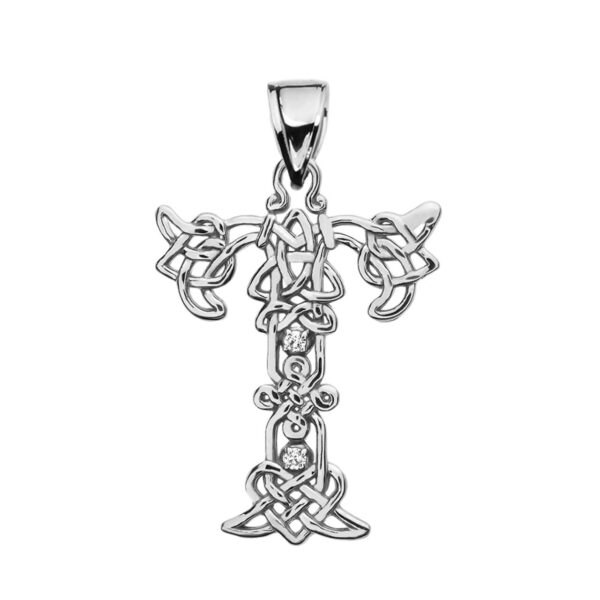 T" Initial In Celtic Knot Pattern Sterling Silver Pendant Necklace With Cz