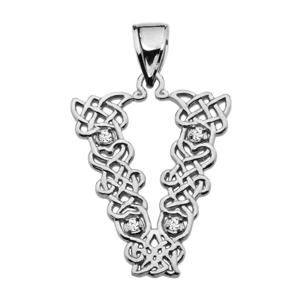 V" Initial In Celtic Knot Pattern Sterling Silver Pendant Necklace With Cz