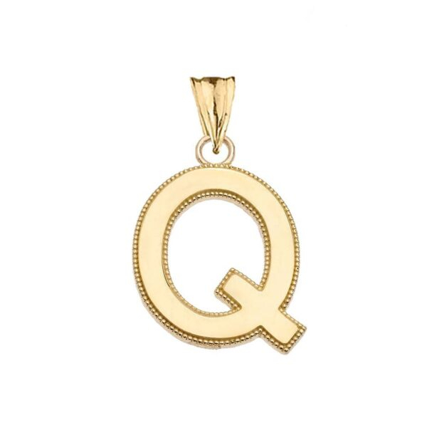 Personalized Yellow Gold Milgrain Initial Pendant Necklace