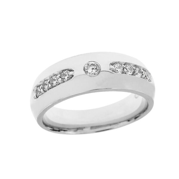 Sterling Silver White Topaz Comfort Fit Men's Wedding Band Ring