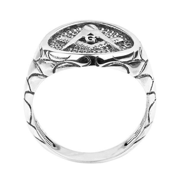 Sterling Silver Nugget Band Masonic Men's Ring