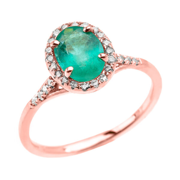 Rose Gold Halo Solitaire Zambian Emerald And Diamond Proposal Ring