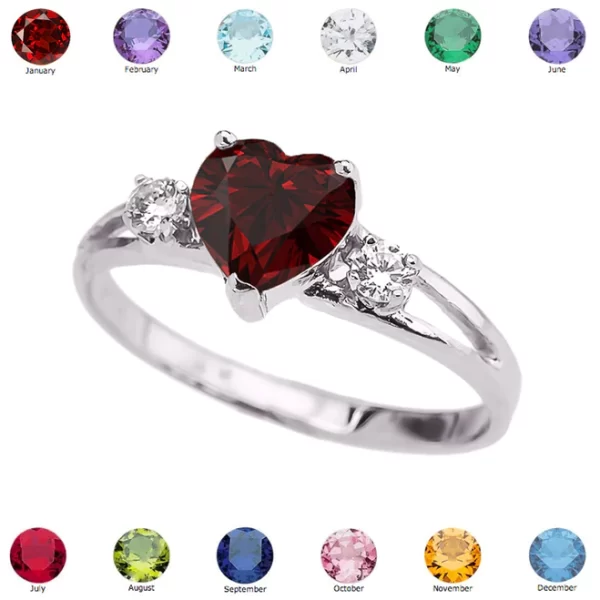 Sterling Silver Personalized Birthstone Heart Proposal/Promise Ring