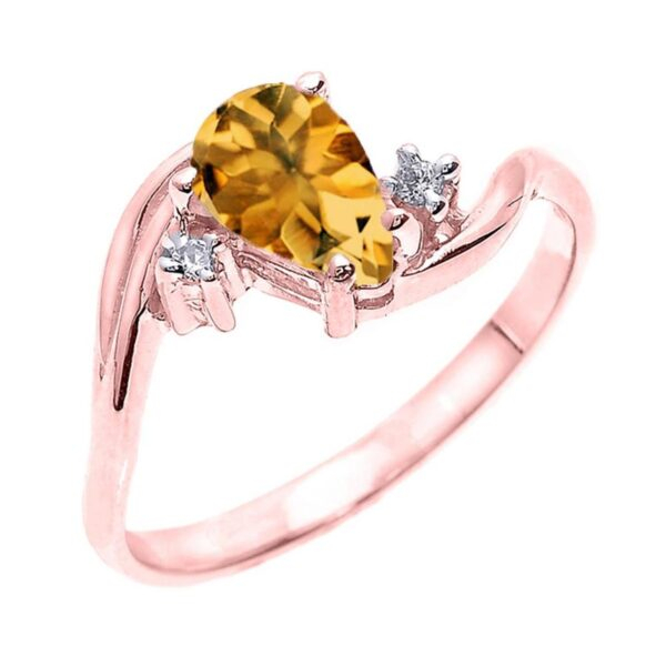 Rose Gold Pear Shaped Citrine And Diamond Proposal Ring