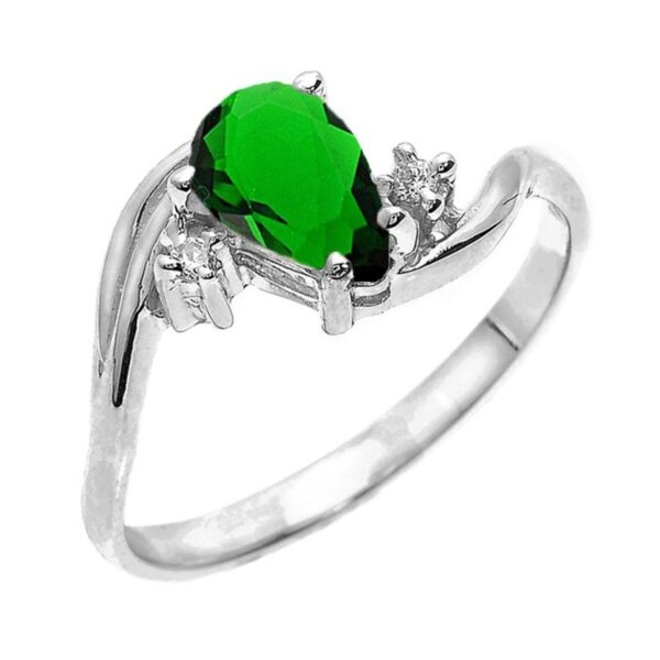 White Gold Pear Shaped Emerald (Lce) And Diamond Proposal Ring