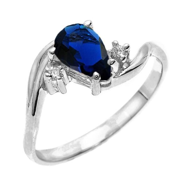 White Gold Pear Shaped Sapphire (Lcs) And Diamond Proposal Ring
