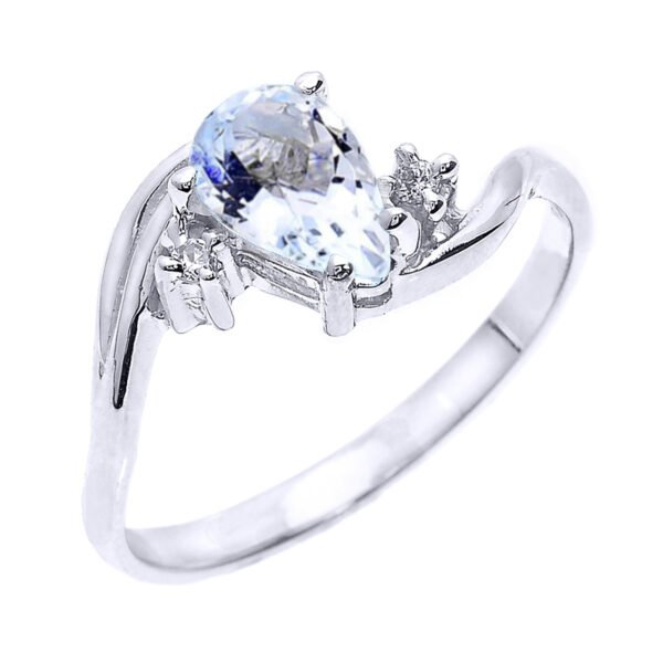 White Gold Pear Shaped Aquamarine And Diamond Ring