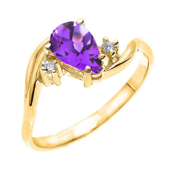 Yellow Gold Pear Shaped Amethyst And Diamond Proposal Ring