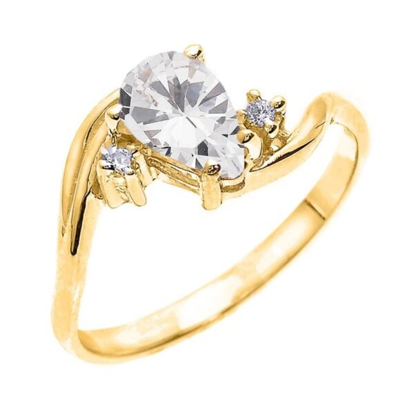 Yellow Gold Pear Shaped Cz And Diamond Proposal Ring