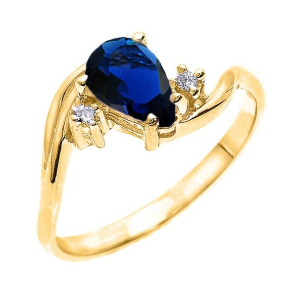 Yellow Gold Pear Shaped Sapphire (Lcs) And Diamond Proposal Ring