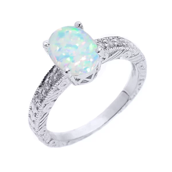 Beautiful Floral Simulated Opal Gemstone Ring In Sterling Silver