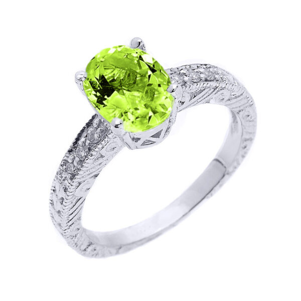 Sterling Silver Art Deco Peridot And White Topaz Birthstone Ring