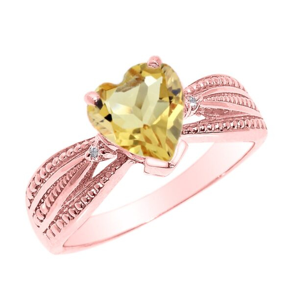 Beautiful Rose Gold Citrine And Diamond Proposal Ring