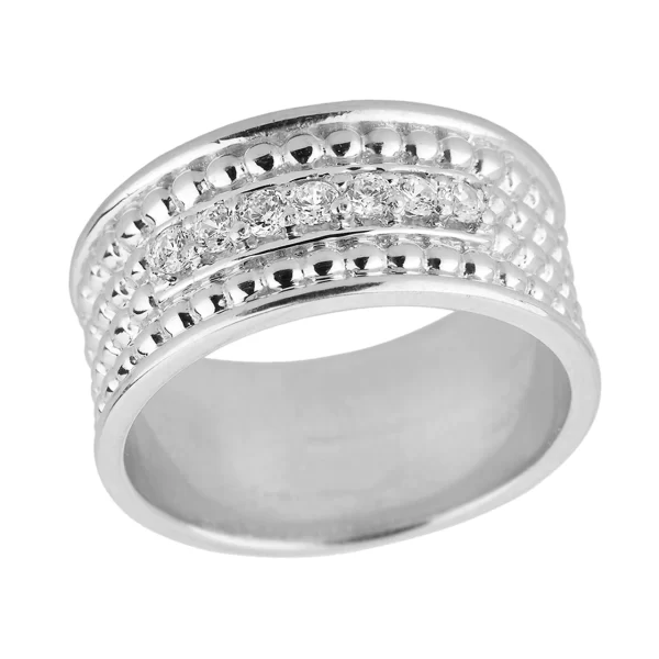 Sterling Silver White Topaz Watch Band Design Men's Comfort Fit Wedding Ring