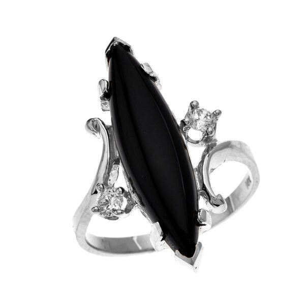 White Gold Marquise Black Onyx And Cubic Zirconia Modern Design Ring