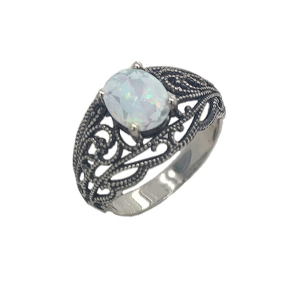 Personalized Genuine Birthstone Filigree Ring In Oxidized Sterling Silver - Image 3