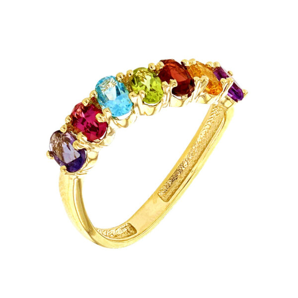 Yellow Gold Wavy Stackable Multi-Colored Ring