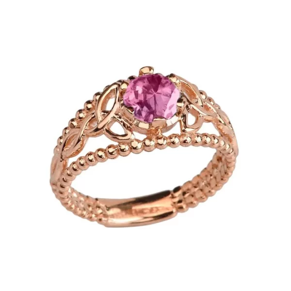Rose Gold Lab Created Alexandrite Beaded Celtic Trinity Knot Engagement/Promise Ring