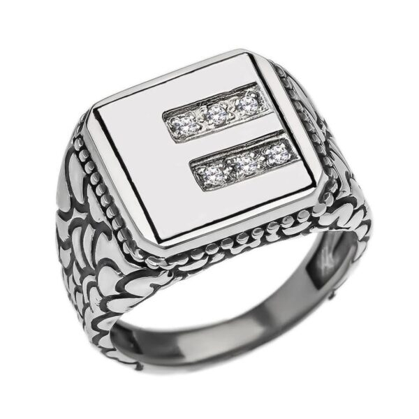 Sterling Silver Men's Initial "E" Ring