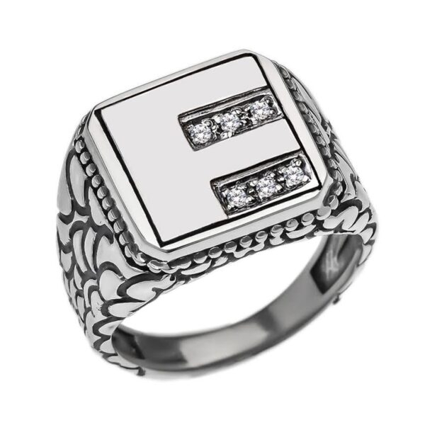 Sterling Silver Men's Initial "F" Ring