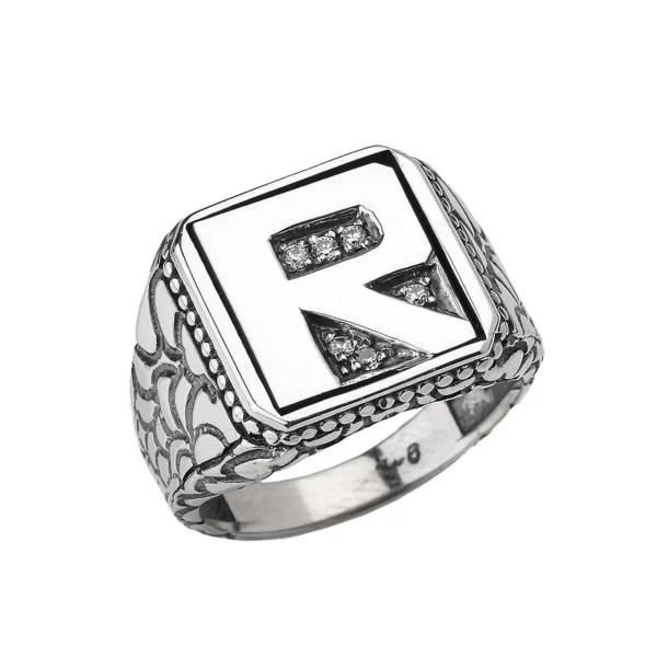 Sterling Silver Men's Initial "R" Ring