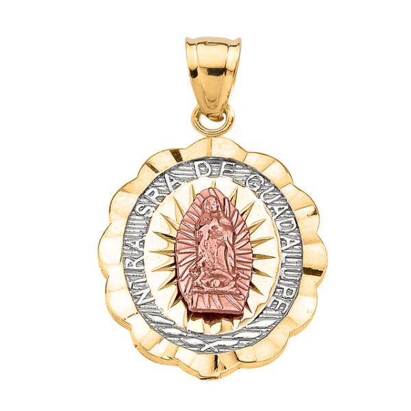 Tri Color Gold Our Lady of Guadalupe Charm Pendant