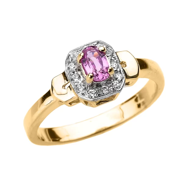 Yellow Gold Pink Sapphire And Diamond Engagement Ring