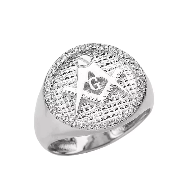 White Gold Masonic Men's Diamond Ring