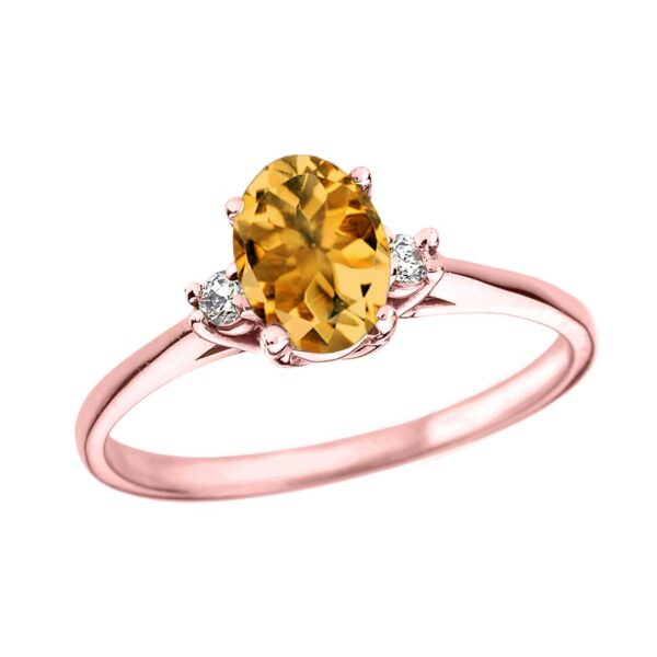 Rose Gold Oval Genuine Citrine And Diamond Engagement Proposal Ring