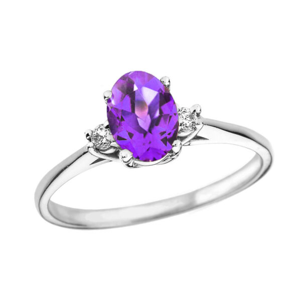 White Gold Oval Genuine Amethyst And Diamond Engagement Proposa