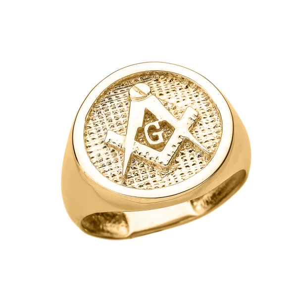 Solid Yellow Gold Square And Compass Masonic Men's Ring