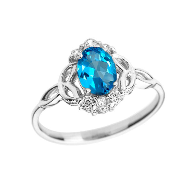 White Gold Genuine Blue Topaz And Diamond Trinity Knot Proposal Ring