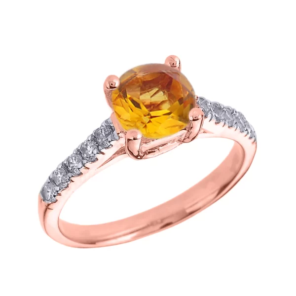 Rose Gold Diamond And Citrine Solitaire Engagement Ring