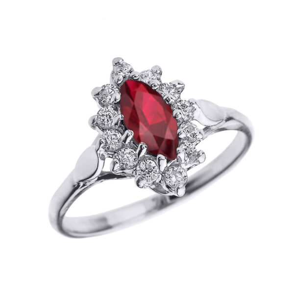 White Gold Diamond And Marquise Ruby Proposal Engagement Ring