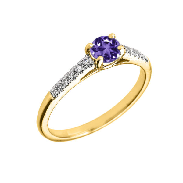 Yellow Gold Diamond And Amethyst Engagement Proposal Ring